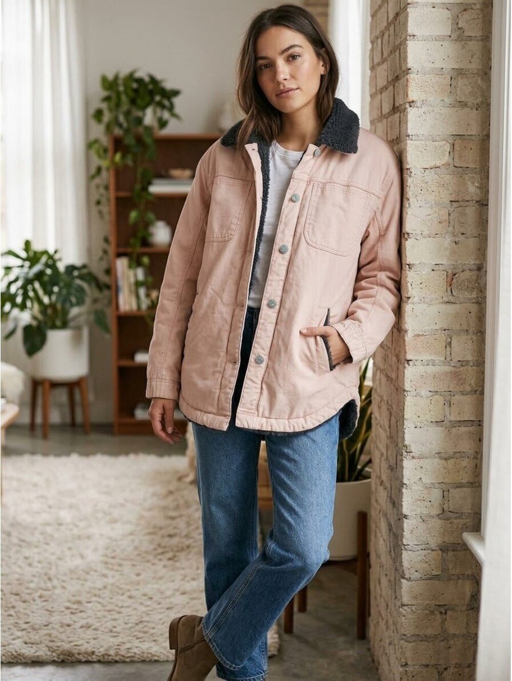 Pilcro Pink Sherpa Lined Jacket Size S